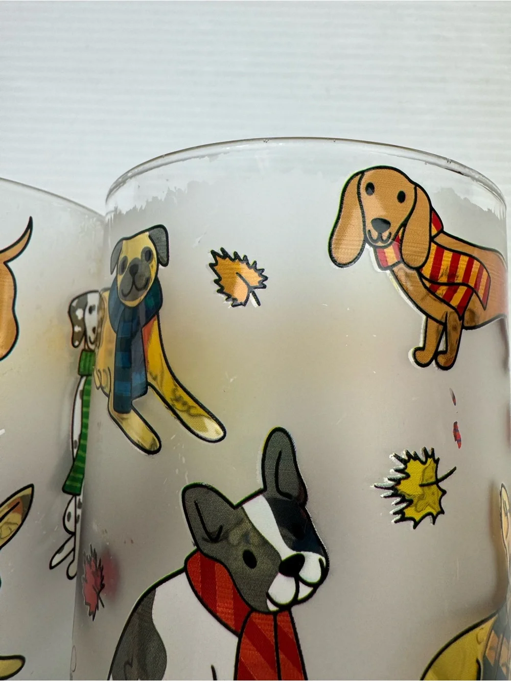 Culver Ltd Frosted Glasses Dogs In Scarves Set Of 2 Rocks Tumblers Flawed As Is